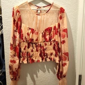 Free People Lace Long Sleeve Blouse